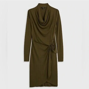 TED BAKER Khaki Green Neyda Long Sleeve Jersey Drape Dress Size 2